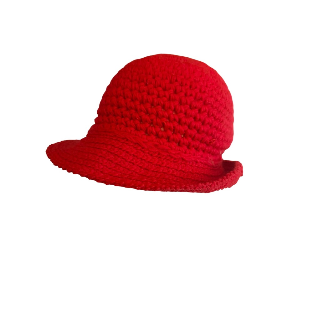Red Crochet Bucket Hat Womens One Size Fits All Acrylic